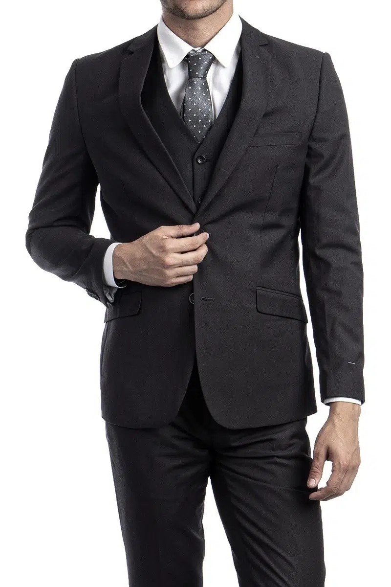 Men Suit Vested slims Dark Gray