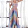 rainbow pleated prom dress