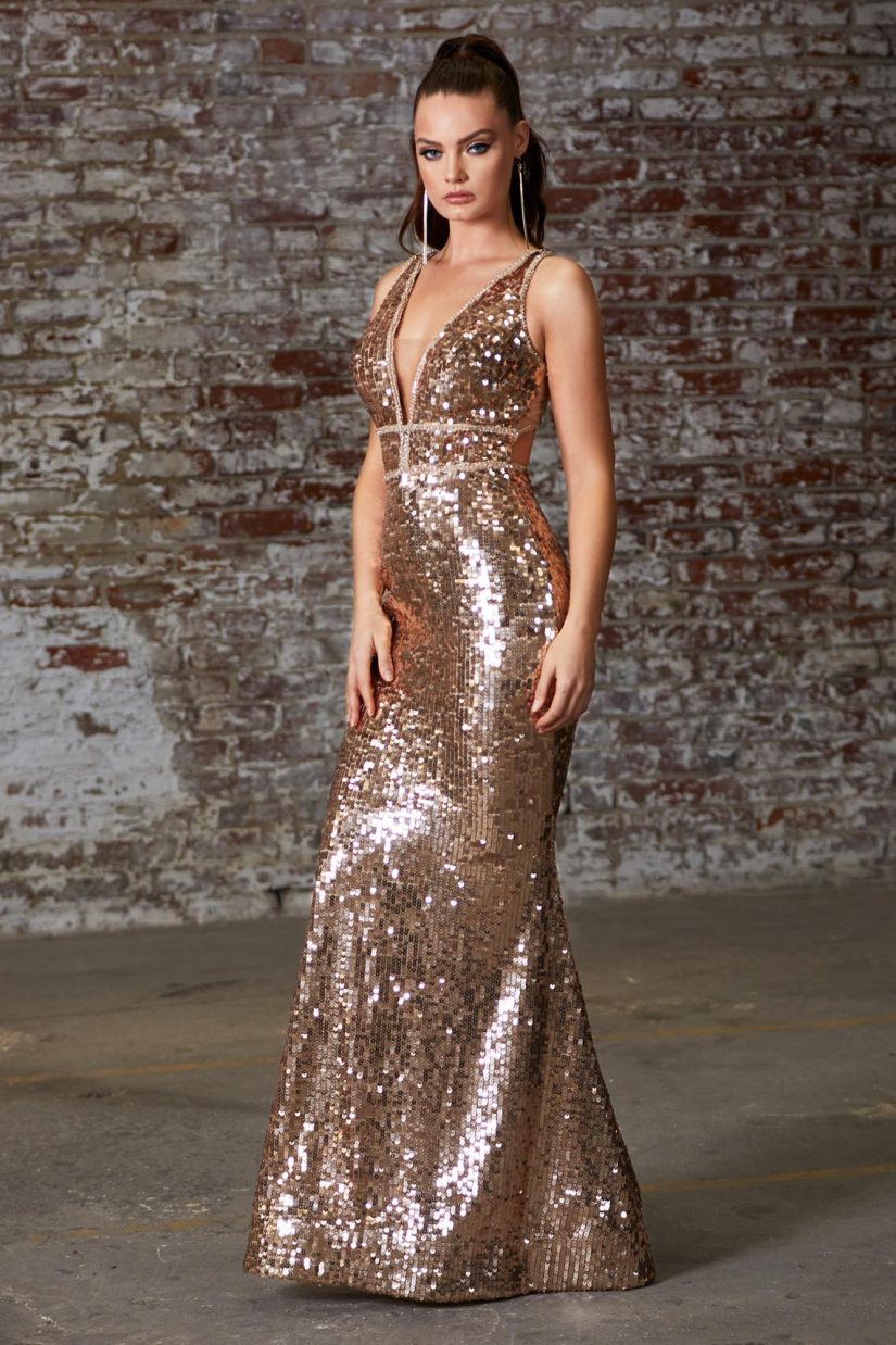 gold fitted sequin dress