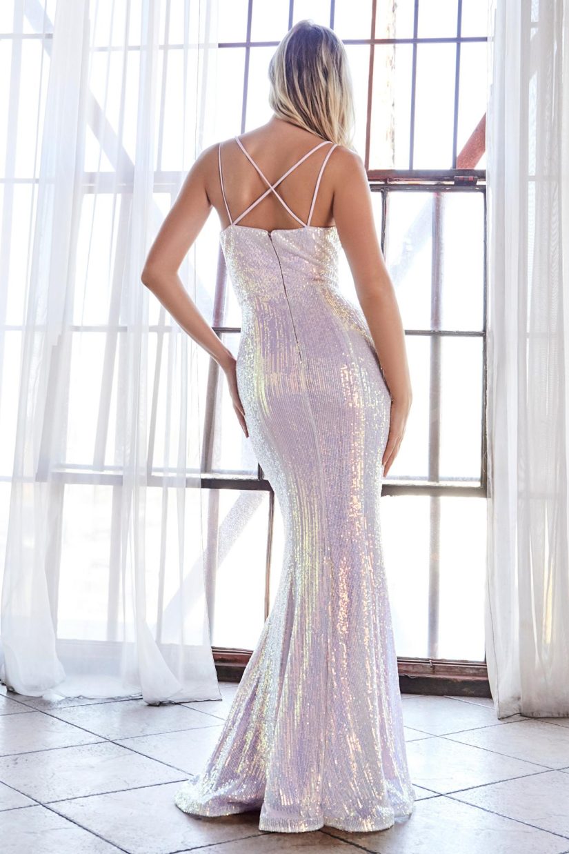 Fitted iridescent sequin gown_Opal Lilac