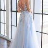 Floral Embroidered A Line Baby Blue Gown