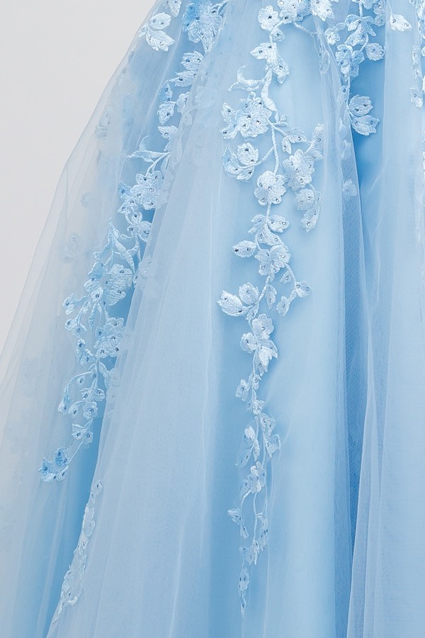 Ice blue A Line Embellished Top Prom Gown