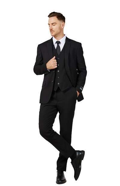 Black SOLID 3pcs Suit + 1 pair of shoes