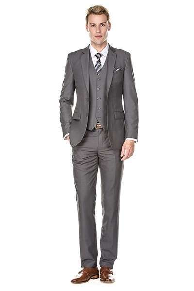 Men's 3-piece Slim Fit Short Suits Includes jacket, vest and unhemmed trousers_Charcoal + 1 pair of shoes