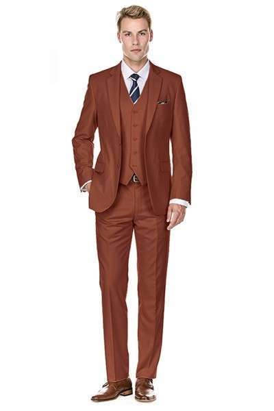 Men's 3-piece Slim Fit Short Suits Includes jacket, vest and unhemmed trousers_Copper+ 1 pair of shoes 