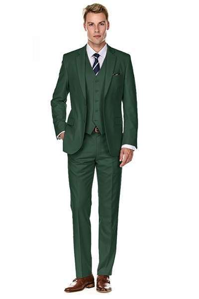 Men's 3-piece Slim Fit Short Suits Includes jacket, vest and unhemmed trousers_Hunter Green + 1 pair of shoes