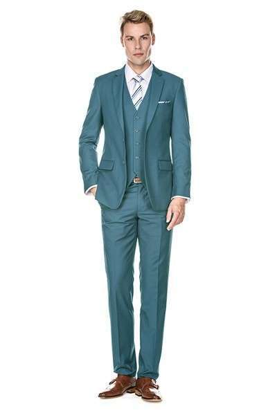 Men's 3-piece Slim Fit Short Suits Includes jacket, vest and unhemmed trousers_Sea Green + 1 pair of shoes