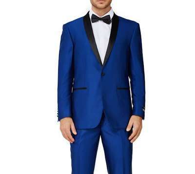 SHAWL LAPEL TUXEDO R-BLUE SHINY 2pcs Suit + 1 pair of shoes